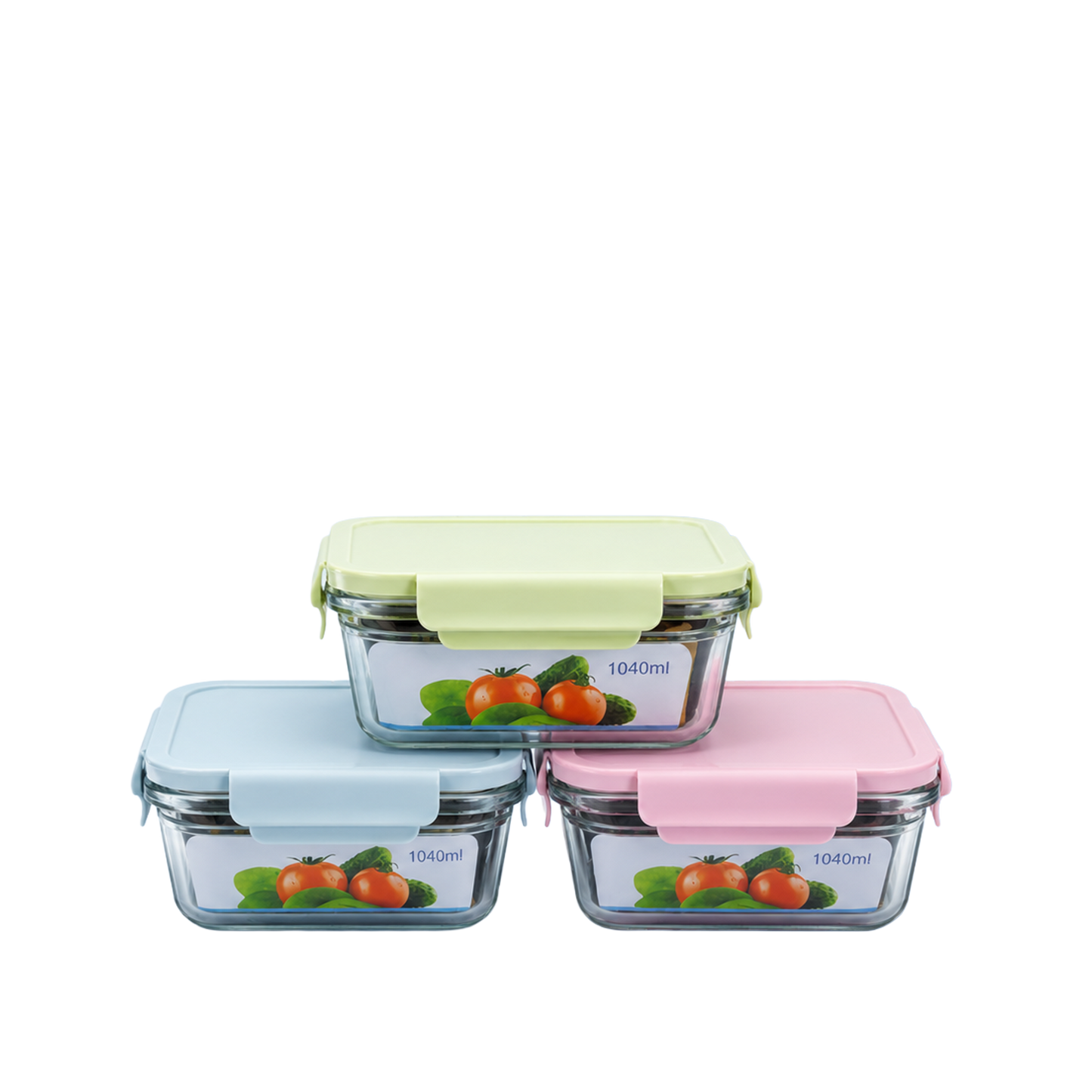 Set de Recipientes de Vidrio Herméticos x 3 con Tapa de Seguridad - LZY 001
