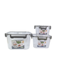 Set de Recipientes Herméticos Transparentes x 3 con Tapa de Seguridad