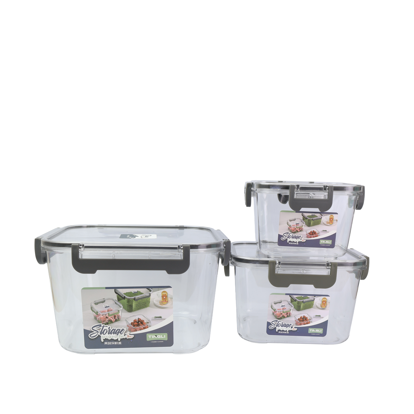 Set de Recipientes Herméticos Transparentes x 3 con Tapa de Seguridad