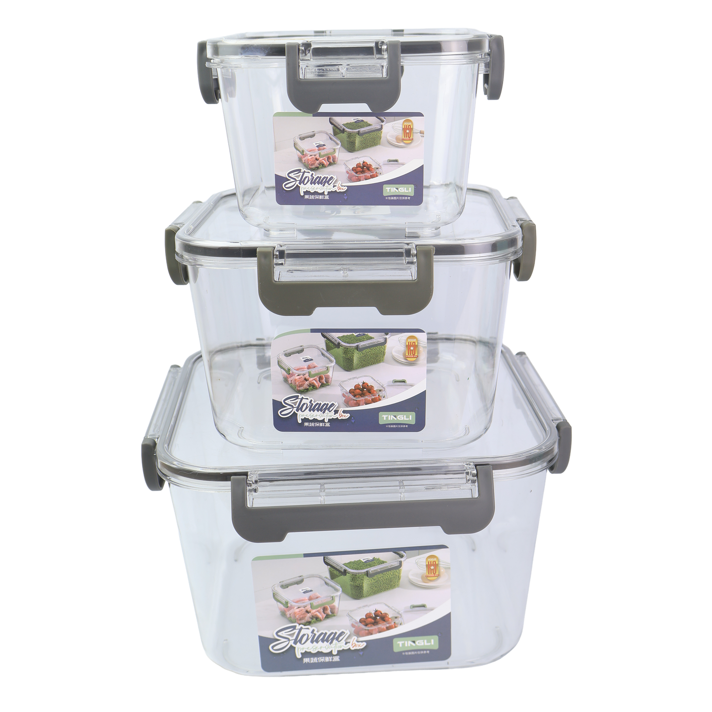 Set de Recipientes Herméticos Transparentes x 3 con Tapa de Seguridad