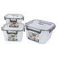 Set de Recipientes Herméticos Transparentes x 3 con Tapa de Seguridad