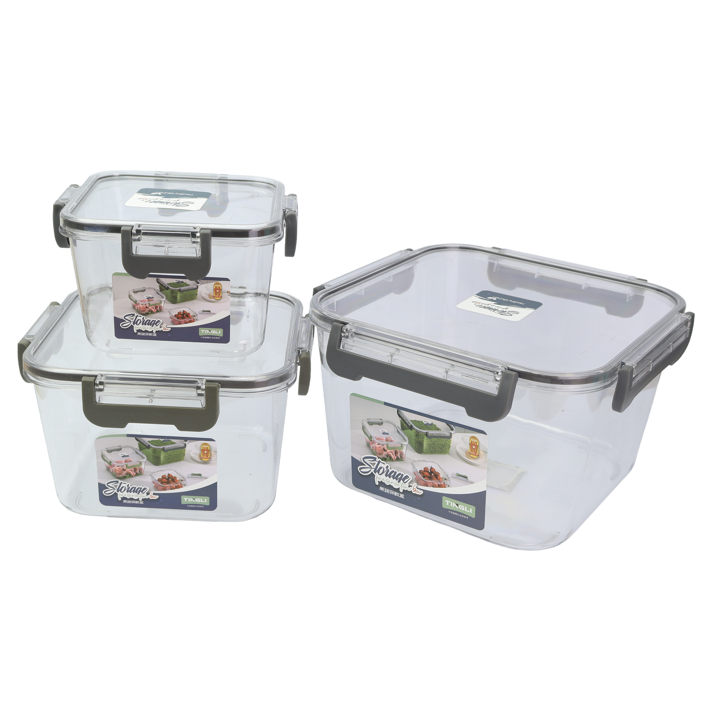 Set de Recipientes Herméticos Transparentes x 3 con Tapa de Seguridad
