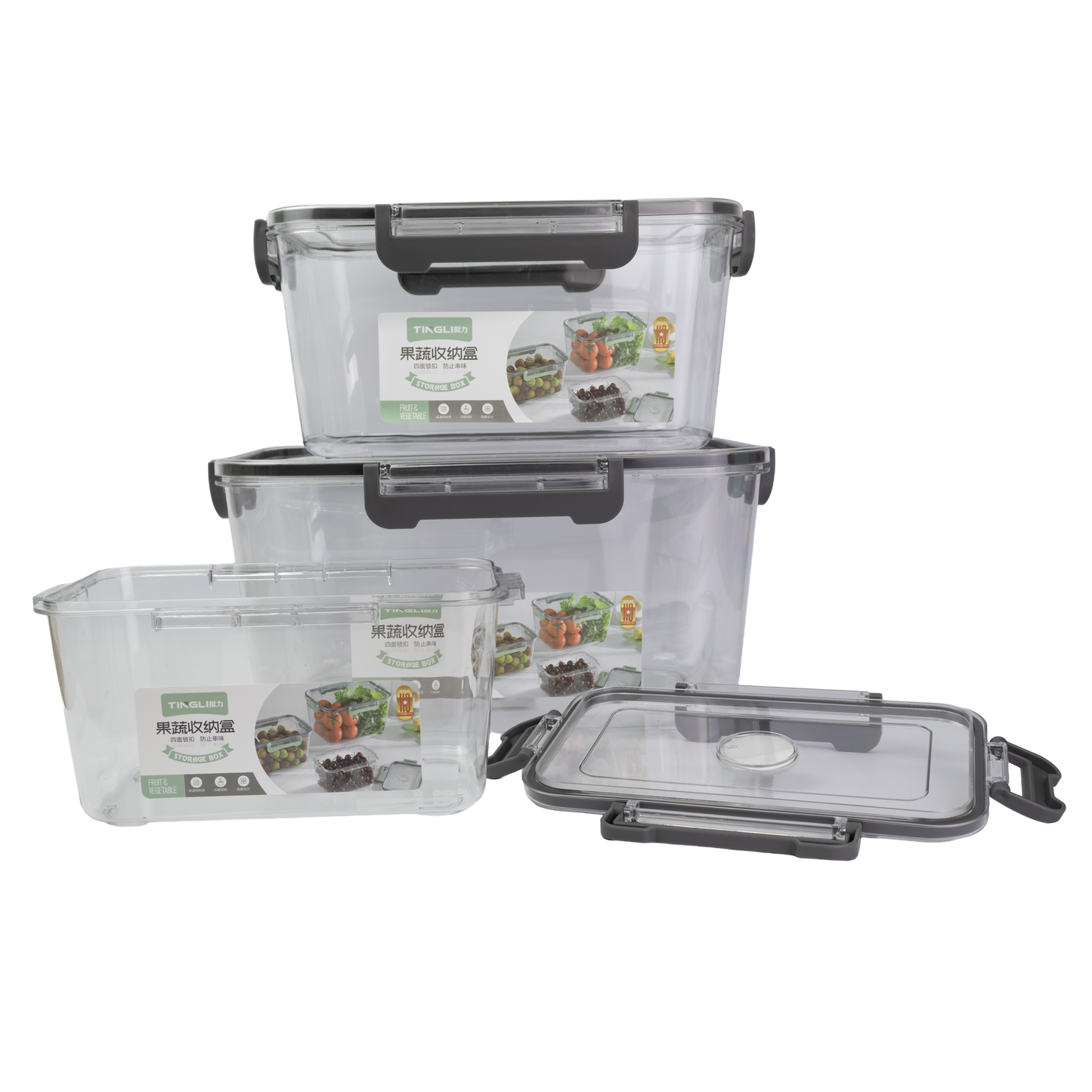 Set de Recipientes Rectangulares Transparentes x 3 con Tapa de Seguridad